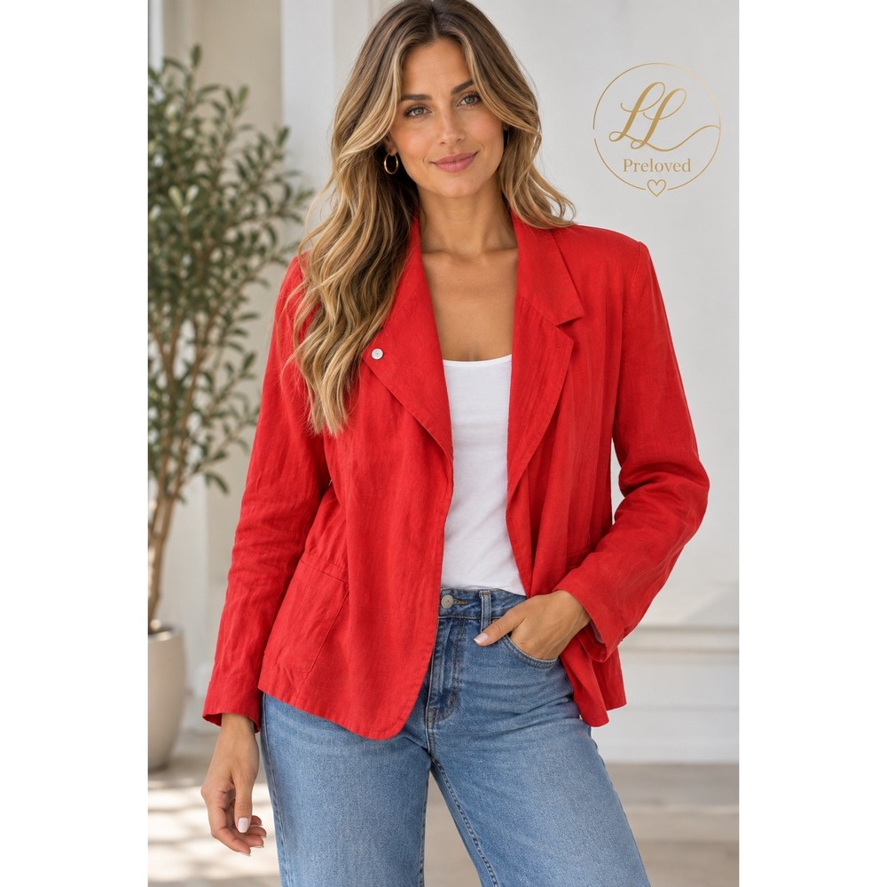 Cynthia Rowley Moto Jacket Womens Large Red 100% Linen NWT Lightweight Chic